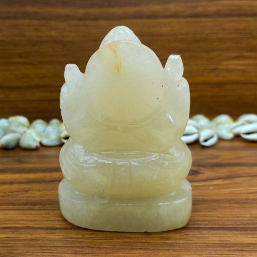 Natural Authentic Peach Moonstone Lord Ganesh Handcarved Statue